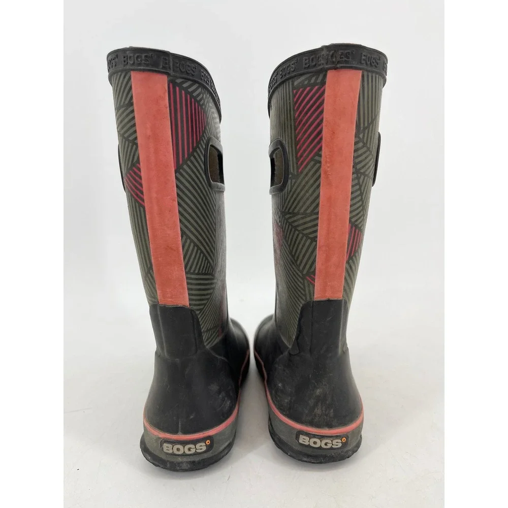 BOGS Youth Waterproof Rain Boots Geometric Print Size Youth 1 Green Khaki (EU31)